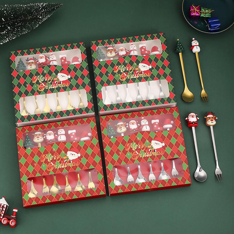 Christmas Fork And Spoon Set, Christmas Gift Box Tableware, Stainless Steel Tableware, Coffee, Tea And Dessert Fork And Spoon