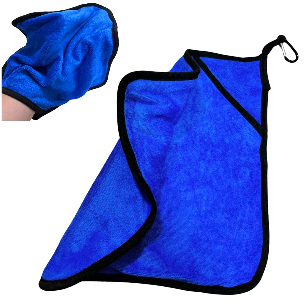 Fishing Grip, Microfiber, Thick, 30cm, Carabiner, Fishing Rod Wiper, Car Wash, Outdoor Cloth, Quick-Drying, Fish Grip Cloth, Glove Substitute (1