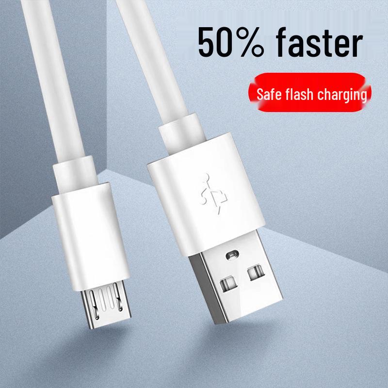 Android Micro USB Charging Cable V8, 2A, Trapezoidal, White, Available in 1m, 1.5m, and 2m Lengths.