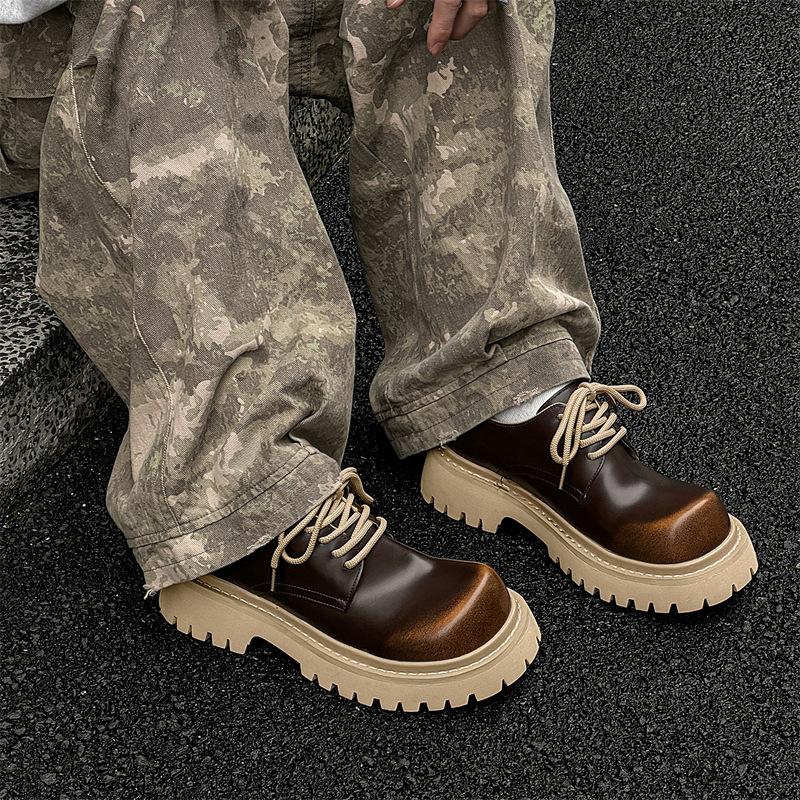 Fashion Men's and Women's Plus Size 38-48 Derby Shoes British Retro Shoes for Men Platform Leather Shoes Round Toe Sapatos Para Hombre