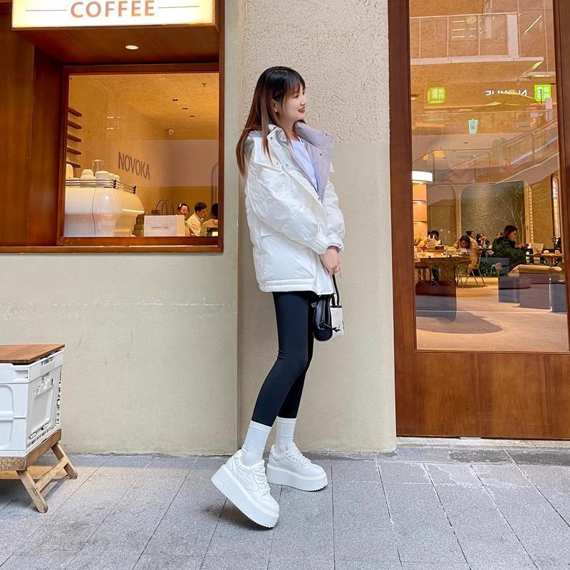 thick-soled leather little white shoes women's spring and autumn new black and white muffin sole heightening lace-up casual board shoes