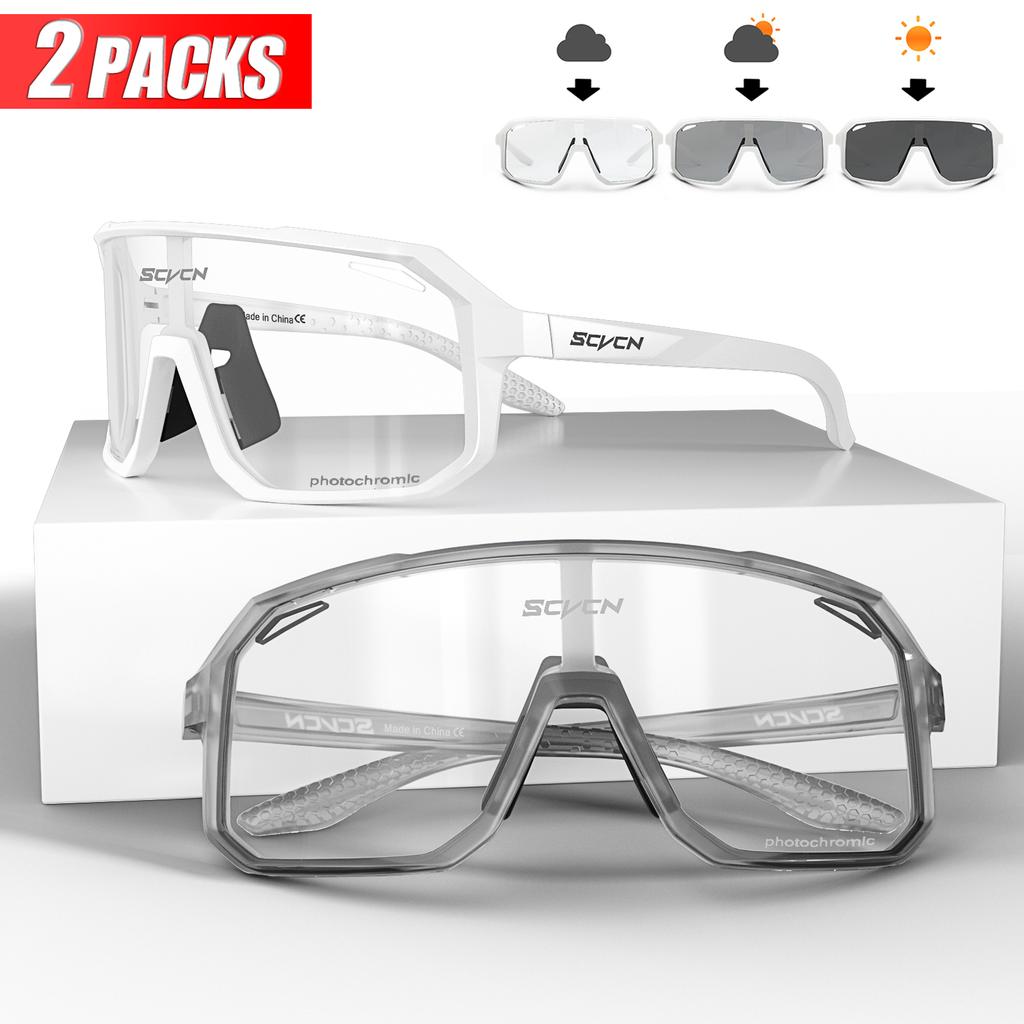 Neue photochrome Radbrille Motorrad Fahrrad Fahren Outdoor Sport Rad Sonnenbrille Herren Damen UV400 Brille 2er-Pack