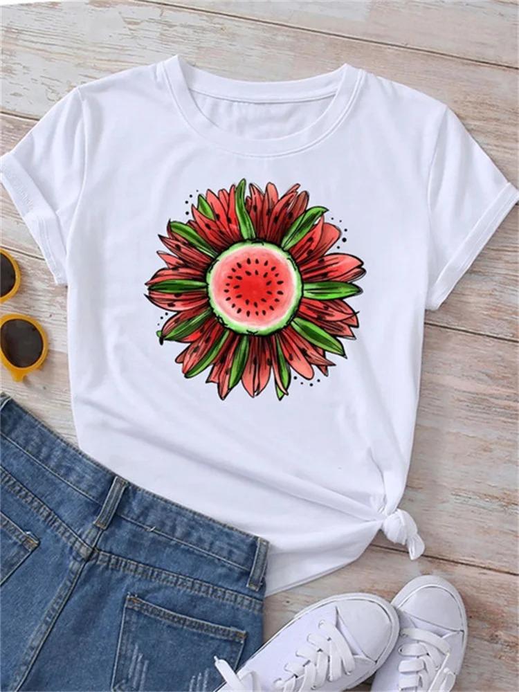 

New Summer Funny Watermelon Fruit Print Women T Shirt Harajuku White T Shirts Cartoon Casual Woman Tops Female Clothes S