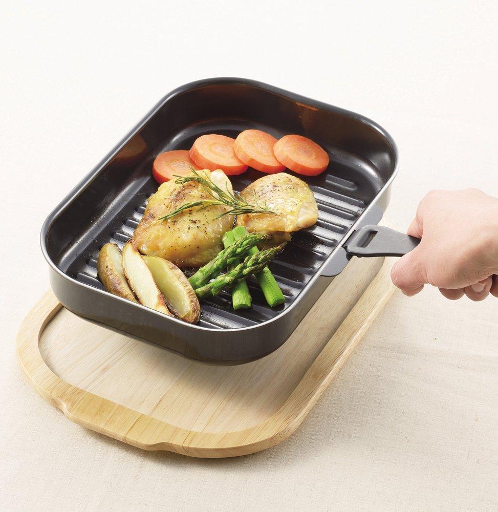 Pearl Metal Racking Square Wooden Plate for Grill Pan 25 X 17cm HB-997