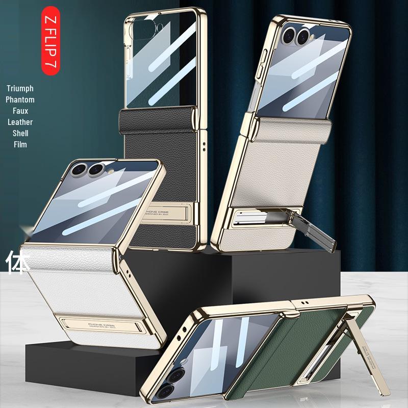 Samsung Galaxy Z Flip7 Magnetic Leather Full Coverage Case with Electroplated Hinge - GKK