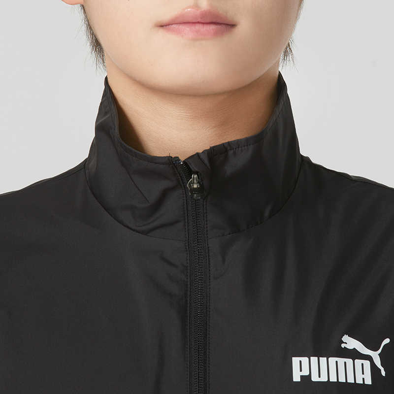 Puma Solid Color Stand Collar Comfortable Zip Jacket Woven Mid Waist Cuffed Long Pants Casual Sports Suit Men suit Black 687105-01+685639-51