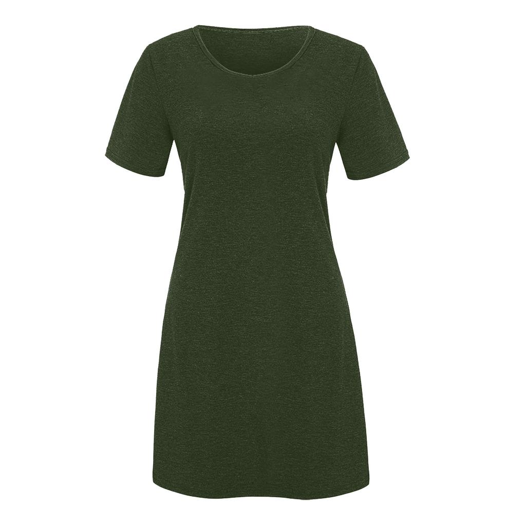 Fashion Women Casual Short Sleeve  Solid Ladies Loose  Dress