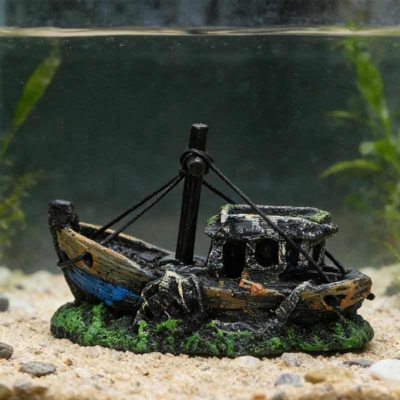 Handcrafted Fish Tanks Ornament Miniature Wrecked Ship Artificial Boats Aquariums Decoration for Underwater Sceneries