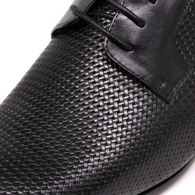 Fashion Italian Men's Genuine Leather Dress Shoes Lace-Up Business Formal Oxford Derby Shoes Net Print Office Suit Footwear