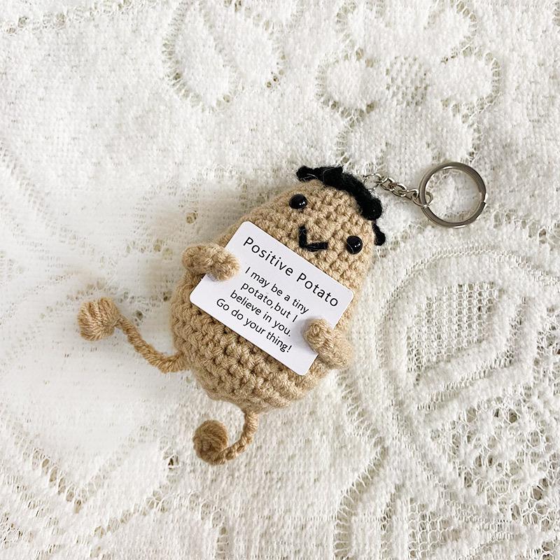 Handmade Knitting Emotional Support Cucumber Long Legged Doll with Card Cute Crochet Positive Potatoes Vegetable Doll Room Decor