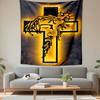 Jesus Cross With Crown Of Thorns Glowing In Yellow Black Outline Design Patterned tapestry for bedroom and living room home decor
