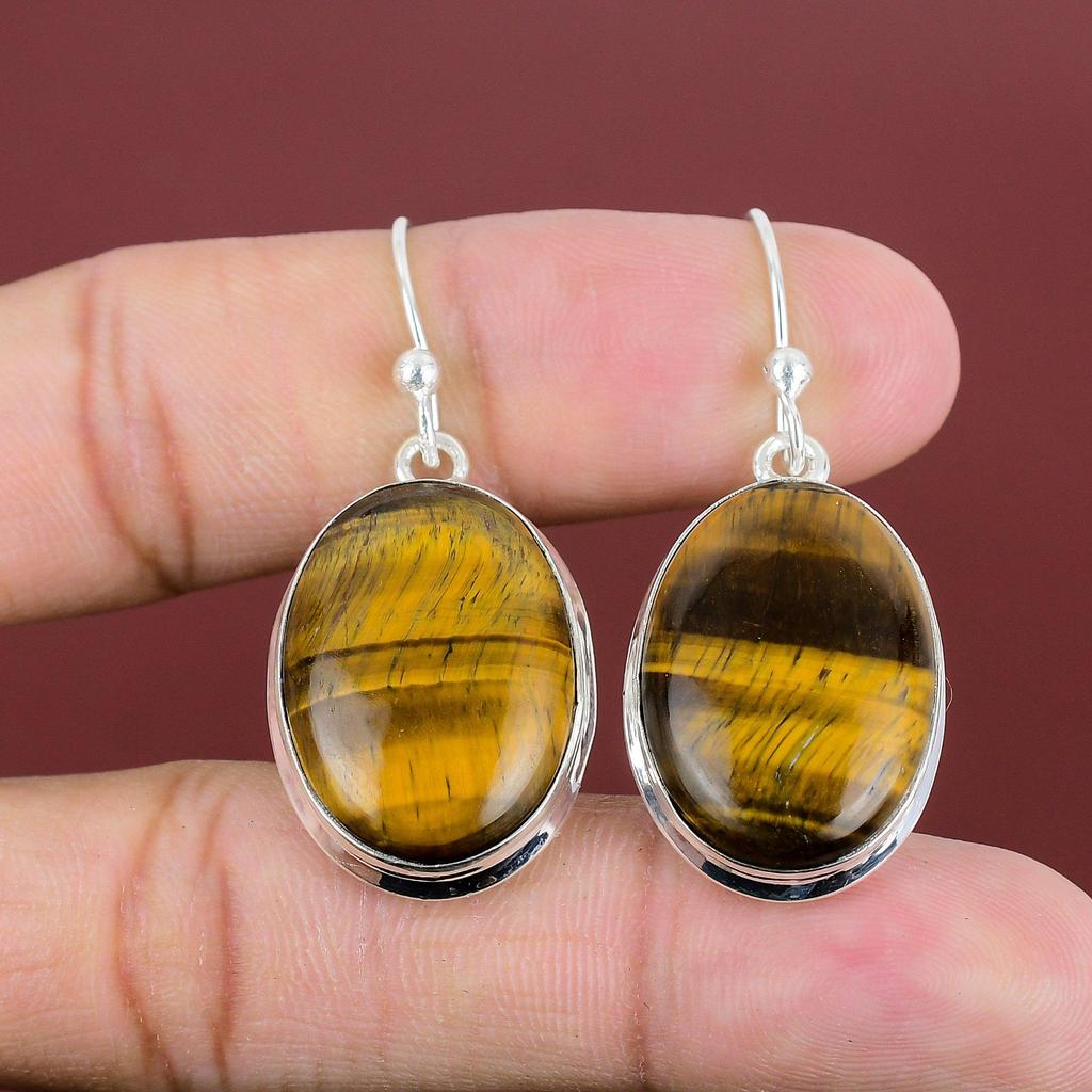 Tiger's Eye Earring 925 Sterling Silver Earring Handmade Earrings Genuine Gemstone Earring Healing Stone Jewelry Gifts For Mom Drop Earring