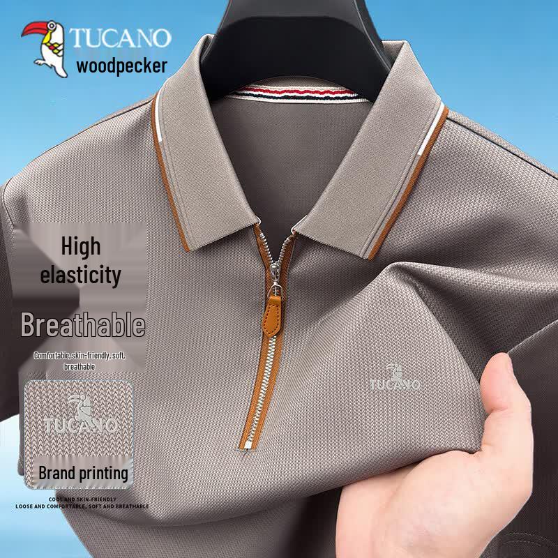 TUCANO Men s Ice Silk Half-Zip Polo Shirt XL света кофе
