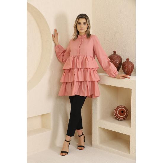 Women's Layered Sleeves Elastic Buttoned Tunic