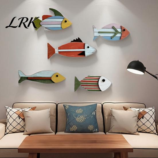 Handcrafted Wooden Fish Set Wall Decor, Mediterranean Style Art, Nautical Coastal Creative Gift for Sea Lovers Hanging Plaque, Ocean Themed