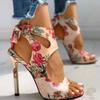2025 Summer Street Style Fashion Open Toe Women Sandals Thin Heels Hollow Out Printing Gladiator Sandalias Ladies Shoes WSH5312