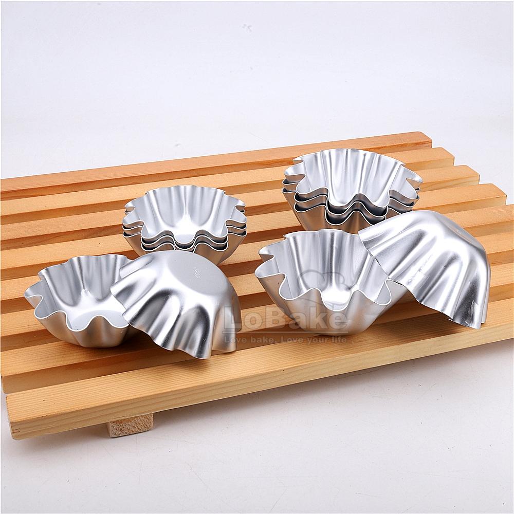 5 st/parti 2 storlekar Blomma Vågig Rund Form Aluminiumlegering Tartform Gelépuddingformar Desserthållare för DIY Baktillbehör