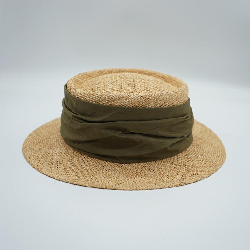 Japanese Retro Small Brim Natural Treasure Grass Flat Top Top Top Hat Women'S Summer Sunshade Vacation Beach British Straw Hat Elegant