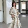 Printed Dress for Women In Spring and Summer, Retro Gentle Style, Covering The Flesh and Showing A Slimming V-neck Long Skirt