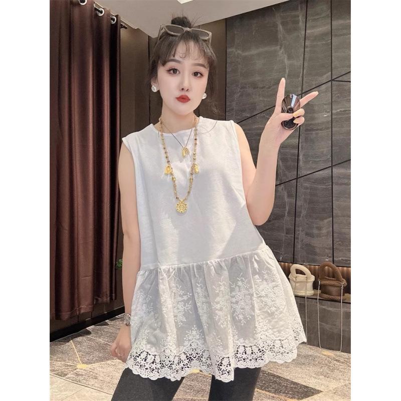 

Lace Hem Layered Bottom Shirt for Women In Summer Loose Casual Inner Sleeveless T-shirt Vest S