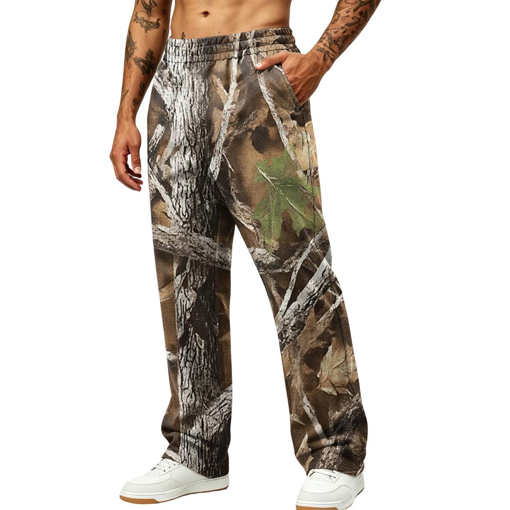 Men's Casual Printed Wide Leg Hunting Jogger Pants with Pockets Relaxed Fit