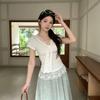 French Sweet Wind V-neck Bow Short-sleeved T-shirt Women's Summer New Lace Waist Thin Versatile Top