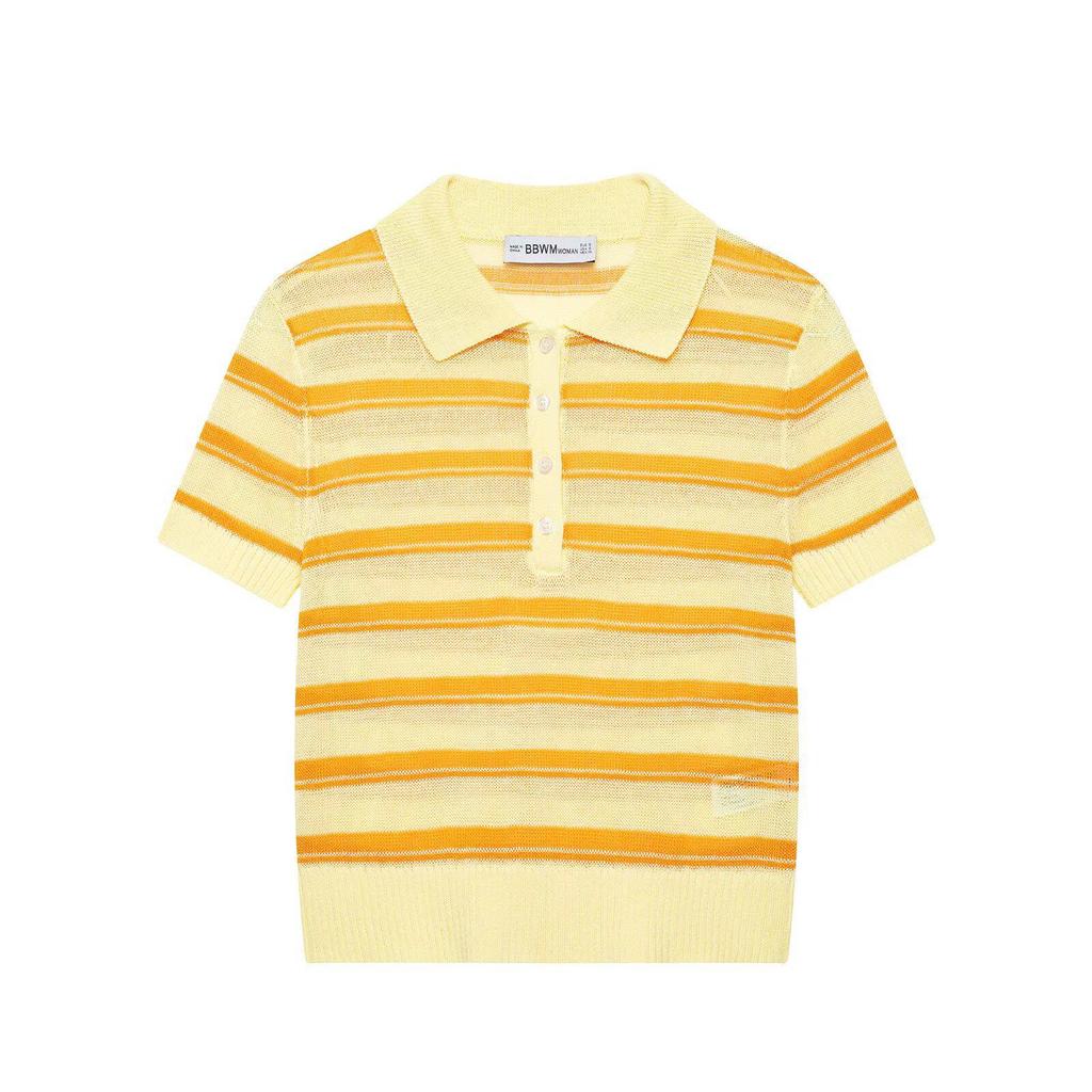 2026 Summer Yellow Striped Short-Sleeved Women's Knitwear