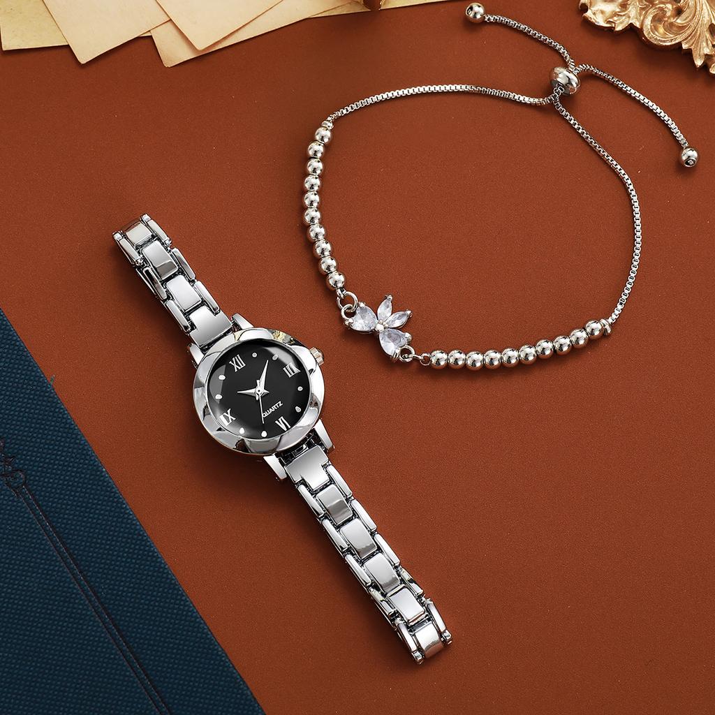 No gift box, Korean version, simple and stylish, slim strap, small quartz strap, butterfly bracelet, two-piece set