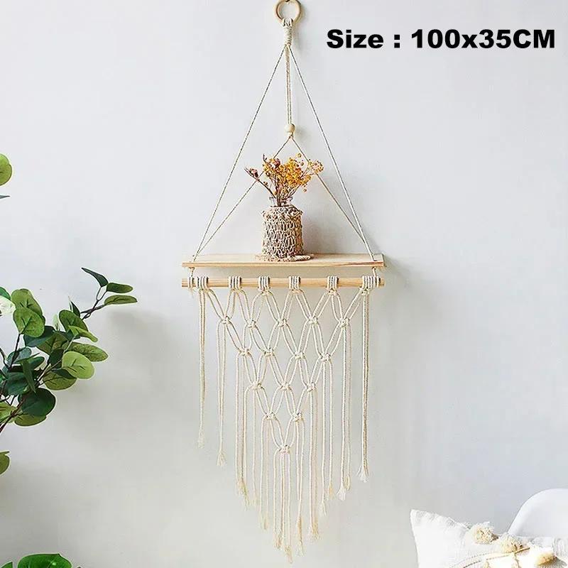 Macrame Wall Hanging Shelf Boho Home Decor Shelves On Wall Wood Decoration for Bedroom Living Room Nursery Christamas Gift