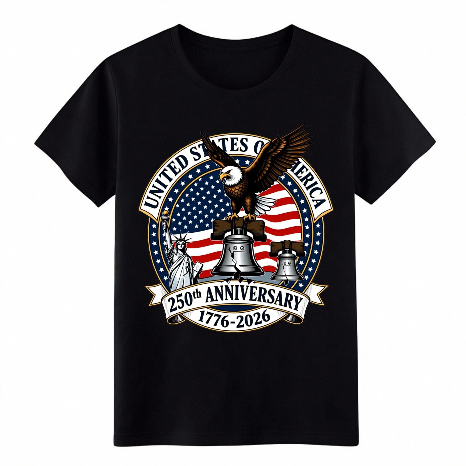 Patriotic USA 250th Anniversary Eagle Flag Liberty Bell Graphic T-Shirt S