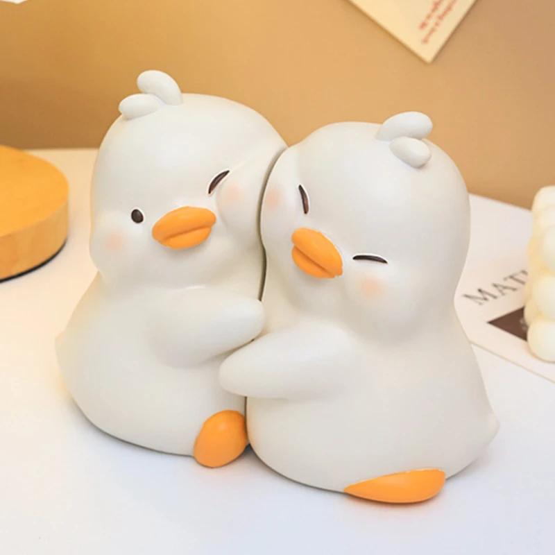2pcs Cute Ducks Book End Figurine Office Decoration Resin Crafts Lovely Animal Statuette for Bedroom Accessories Gifts