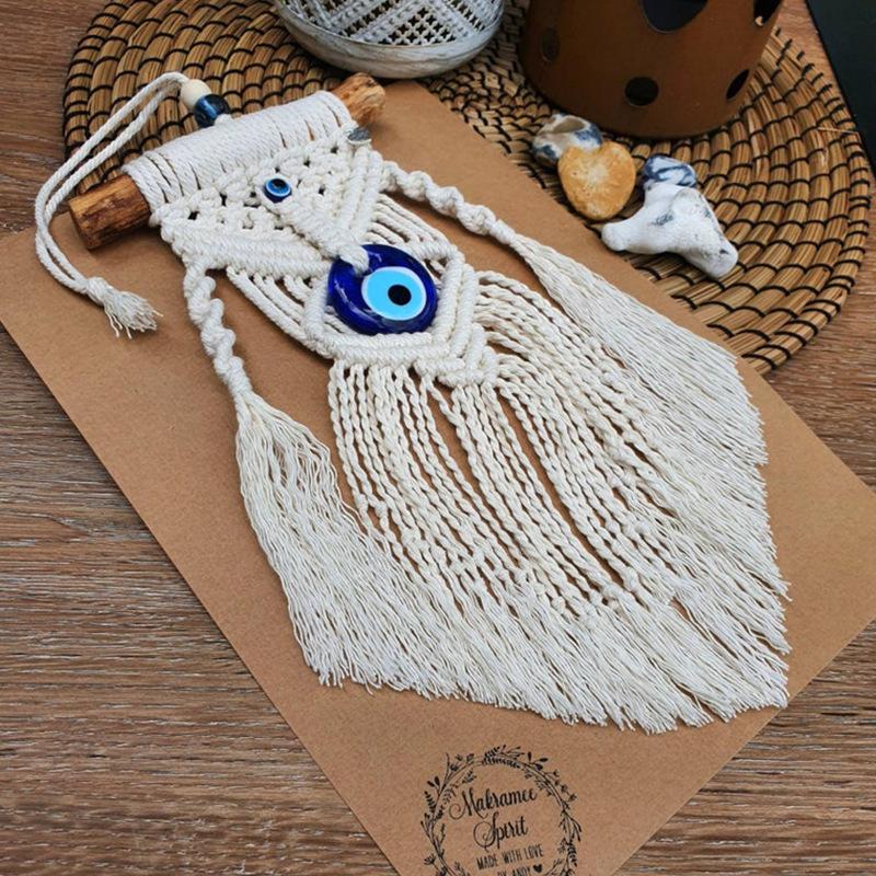 Children's Room Decoration with Blue Eyes Pure Handmade Cotton Thread Woven Tapestry Hanging Pieces INS Style Wall Hanging