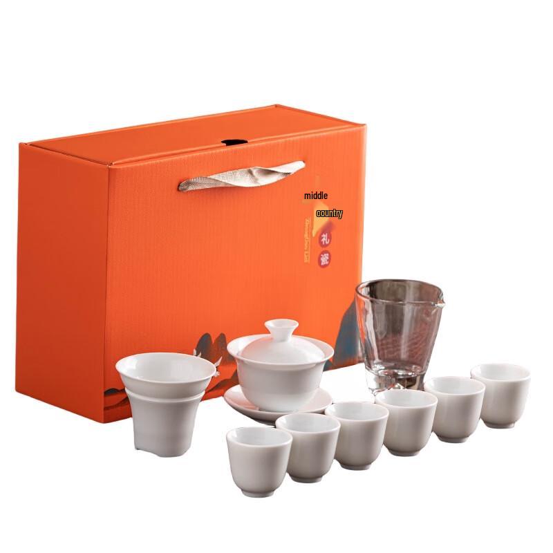 Dehua White Porcelain Kung Fu Tea Set with Gaiwan and Cups, Gift Box