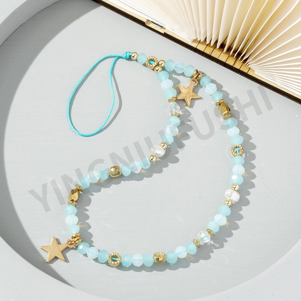 2025 New Fashion Cute Acrylic Beaded Mobile Phone Chain Star Pendant Telephone Strap Lanyard Cellphone Hanging Rope for Women