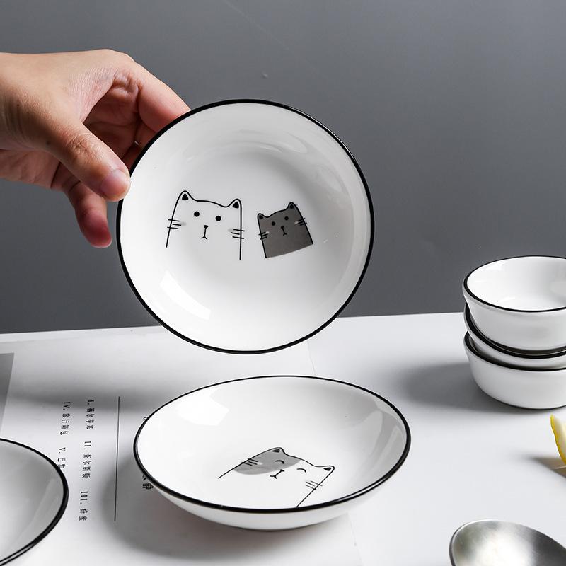 Cartoon Cat Snack Dipping Plates Household Ceramic Seasoning Dish Creative Kitchen Small Sauce Bowl Vinegar Soy Snack Dishes
