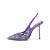 Fashion New Water Diamond Mesh Pointed Hollow Transparent Sandals 2024 Summer Women's French Spicy Girls High Heel Nude Shoes Size 43