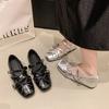 Single shoes silver new casual bow women 2025 summer Mary Jane French buckle inner heightening ballet shoes