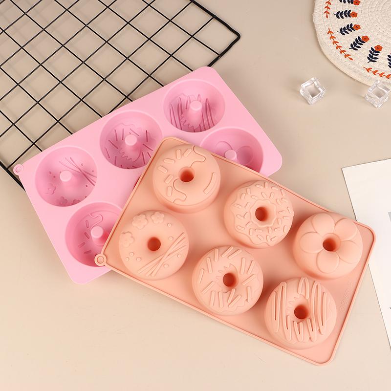 Silicone Donut Mold 6 Cavity Chocolate Mold Pastry Bread Cake Mould Non-Stick Dessert Mold Diy Baking Tray Doughnut Making Tool