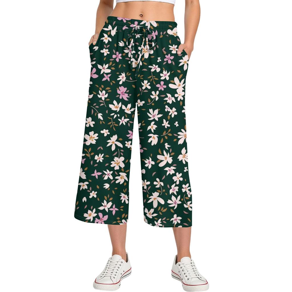 Damen Sommer Hohe Taille Bedruckte Freizeit-Sportbekleidung Lässige Cropped-Hose Weite Hose
