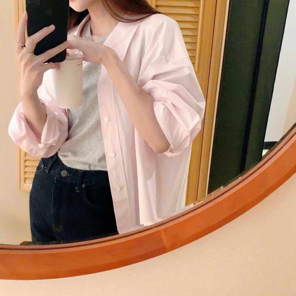 Temperamentní bílá světle růžová košile dámská designový smysl nika móda omlazující košile s klopami svrchní oděv jaro