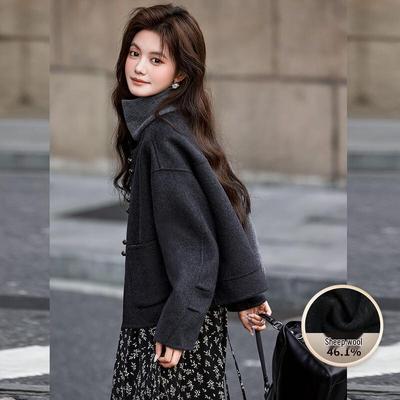 Bailuyu Women's Petite Round Neck Wool Blend Winter Coat