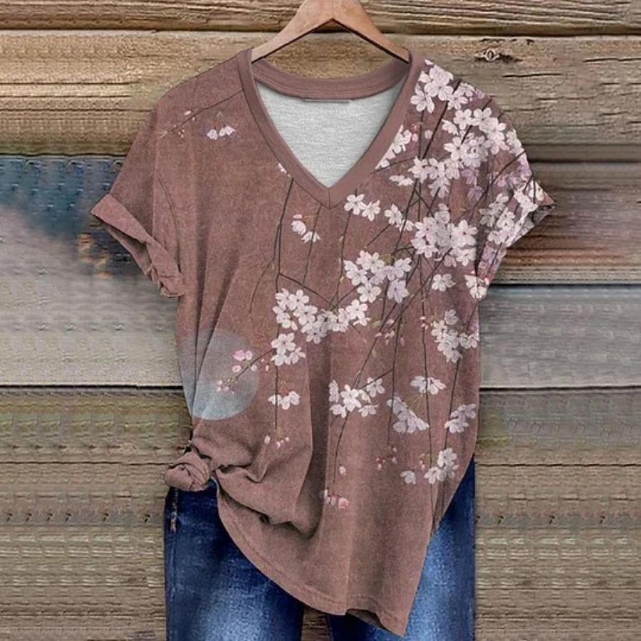 women fashion v neck short sleeve 3d floral print t shirt summer comfortable sportwear tops