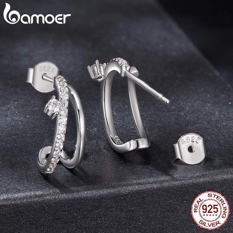 BAMOER Moissanite Detachable Stud Earrings, Double Layer Hoop Shape Earrings D Color Round Cut 925 Silver for Women