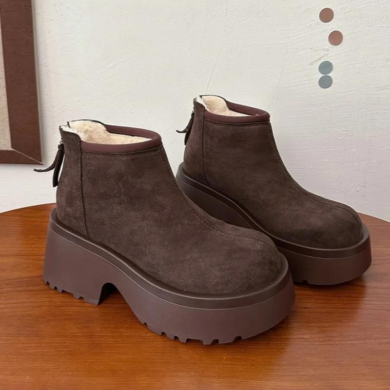 High Heels Suede Platform Ankle Snow Boots Women Plush Cotton Shoes Fashion Chunky Boots 2024 Trend Non Slip Pumps Botas Mujer