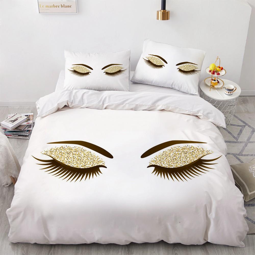 Eyelash King Queen Duvet Cover Cartoon Woman Eyes Bedding Set Watercolor Long Lashes Print Quilt Cover Polyester Comforter Cover
