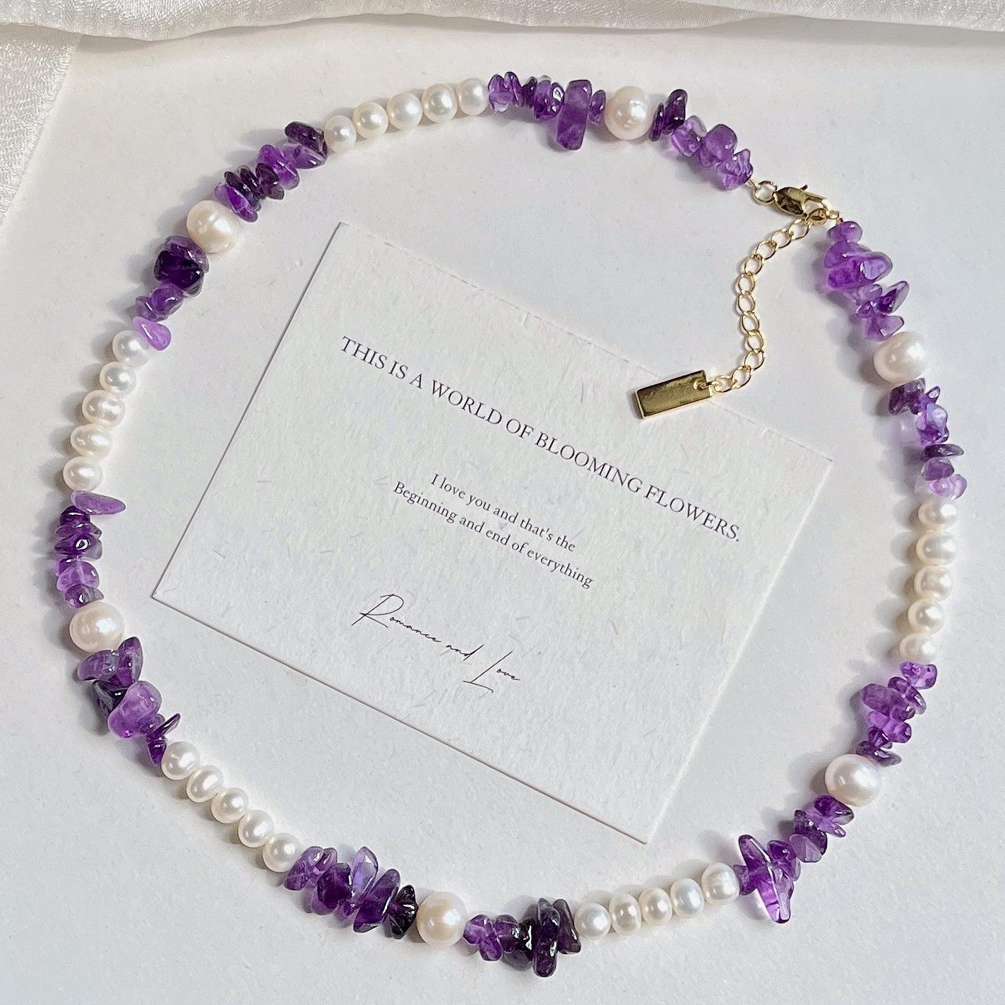 High Quality Natural Freshwater Pearl Amethyst Design Clavicle Chain Necklace