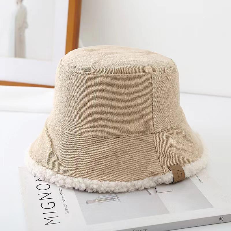 Women's PVC Lamb Fleece Double-Sided Fisherman Bucket Hat Autumn Winter Thickened Warm Windproof 6-Panel