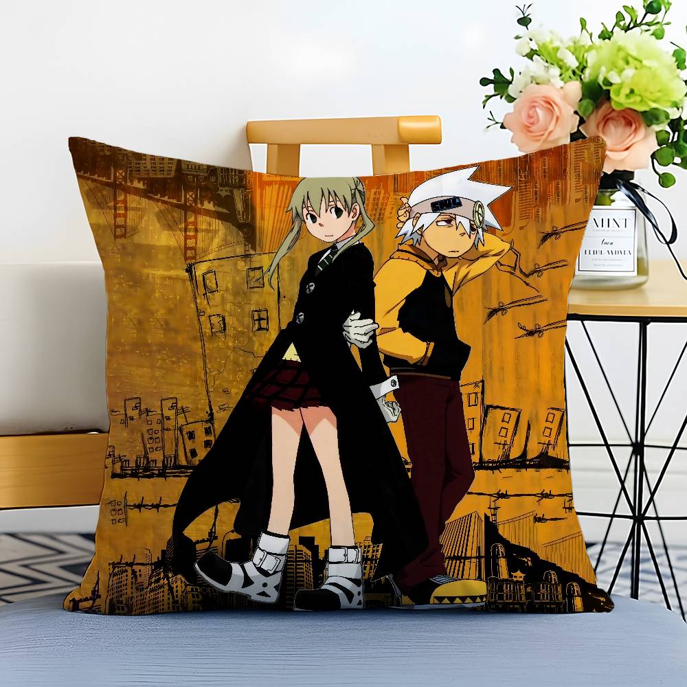 Anime S-Soul Eater Pillow Case Anti-dustmite Pillowcase Invisible Zipper Silky Short Plush Sofa Cushion Cover