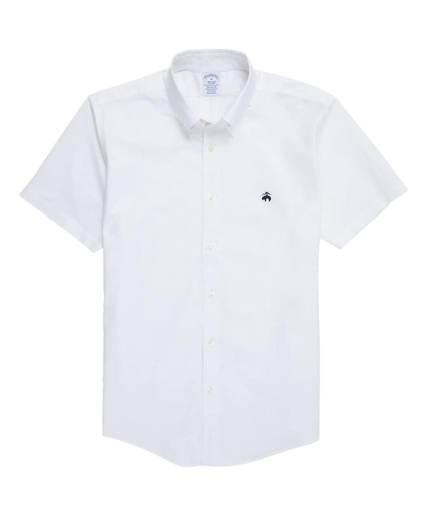 Brooks Brothers Stretch Cotton GF Logo Short Sleeve Sport Regular Size M Non-Iron Shirt, Fit, White, (100202233)