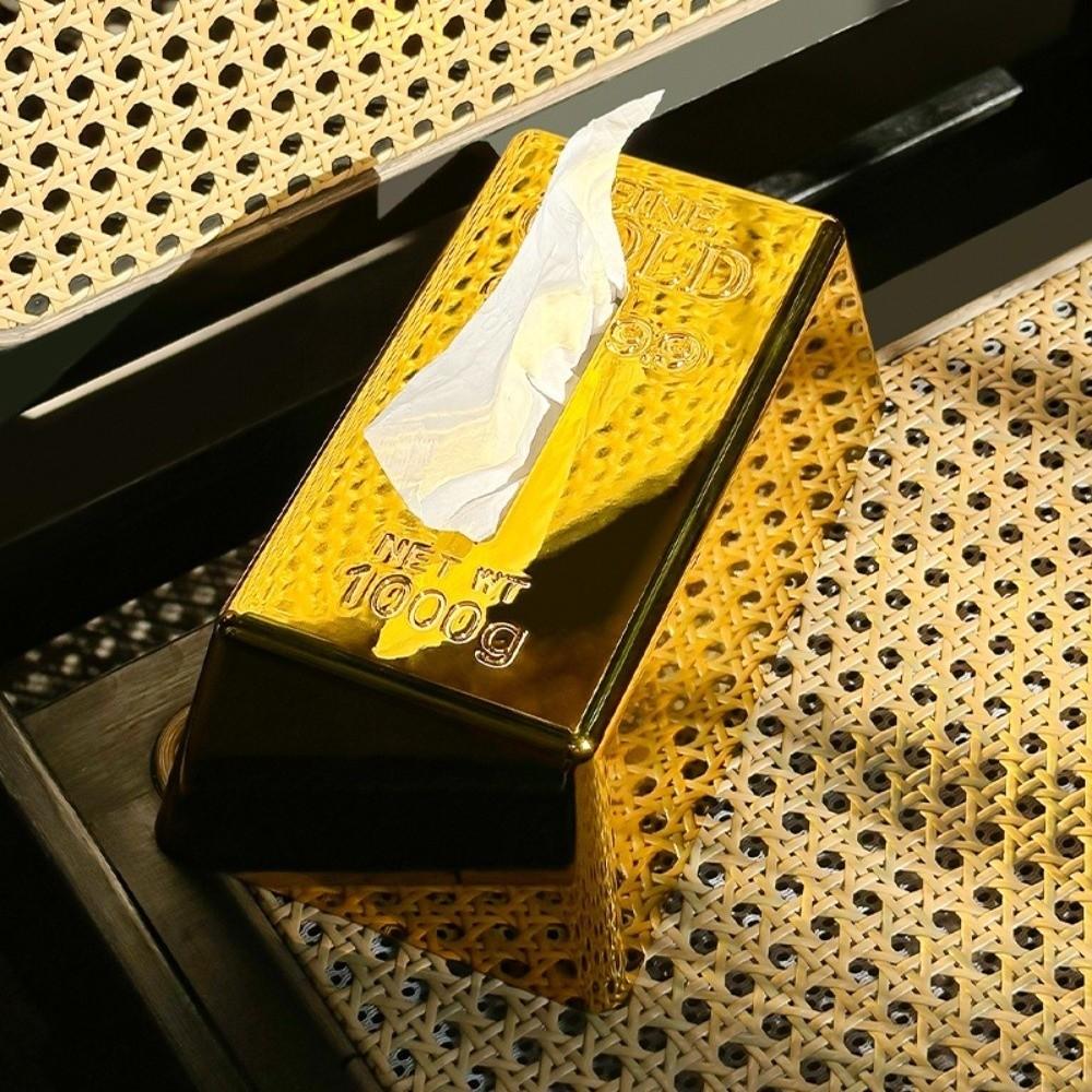Modern Luxury Desktop Paper Box Golden Octagonal Decorative Napkin Holder Plastic Napkin Paper Case Home Use